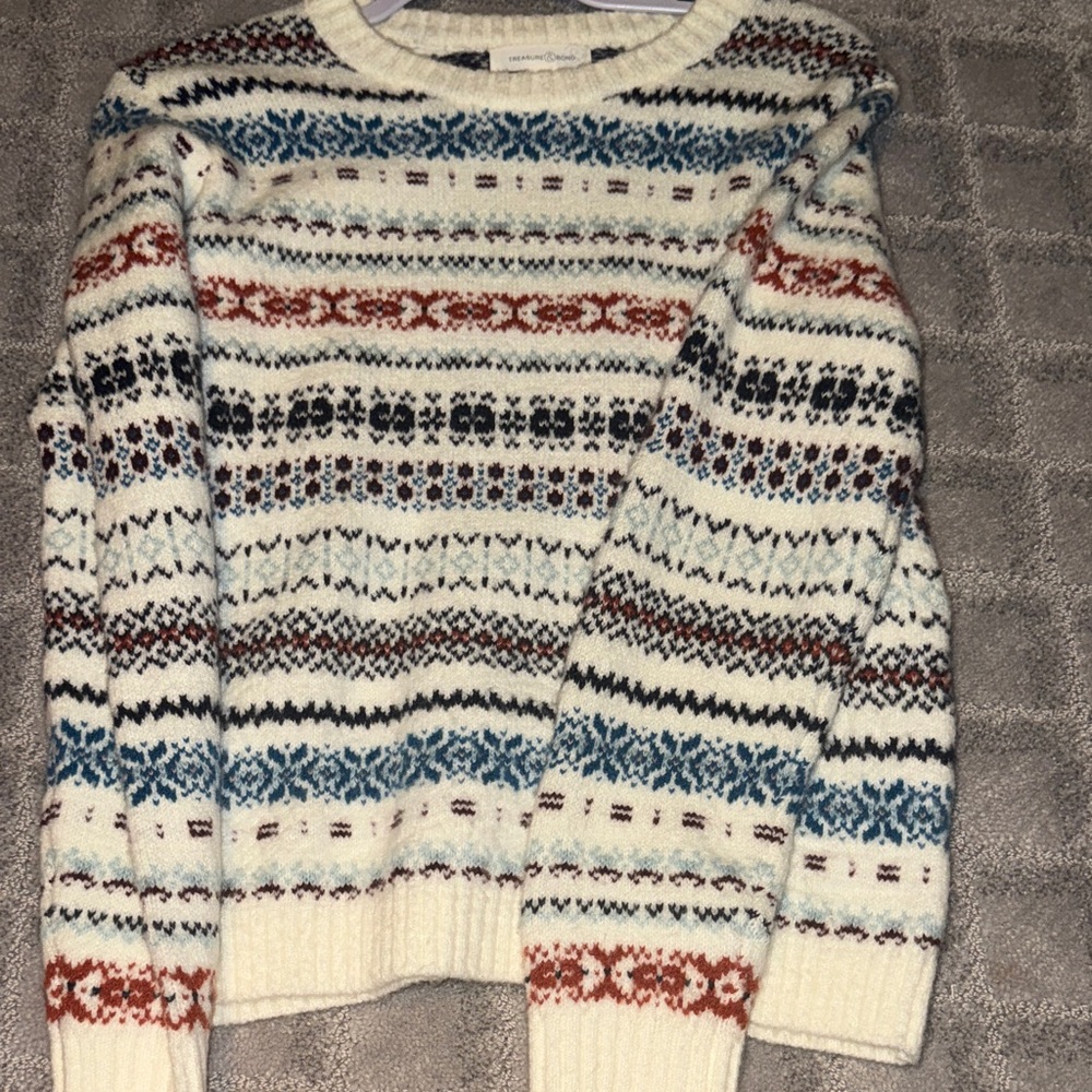 Treasure & Bond Cream Multicolor Crewneck Sweater
